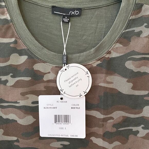 RXB Sz S NWT Khaki Camo Mesh Relaxed Casual T-Shirt - Picture 4 of 7